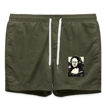 Mona Lisa Kopfhörer Parodie - Badeshorts - Olive - Vorne - AI Model Male 185 light (185cm)