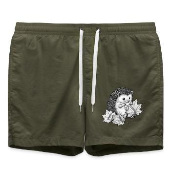 Süßer Igel näht Herbstblätter - Badeshorts - Olive - Vorne - AI Model Male 185 light (185cm)