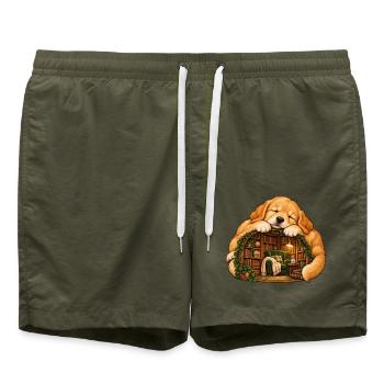 Schlafender Golden Retriever mit einer gemütlichen Bibliothek - Badeshorts - Olive - Vorne - AI Model Male 185 light (185cm)