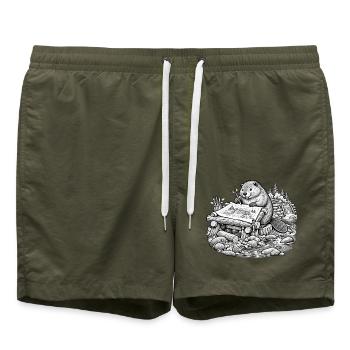 Beaver Architekt entwirft einen Walddamm - Badeshorts - Olive - Vorne - AI Model Male 185 light (185cm)