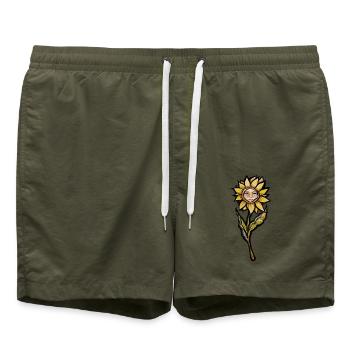 Sonnenblumengesicht-Blütenkunst - Badeshorts - Olive - Vorne - AI Model Male 185 light (185cm)