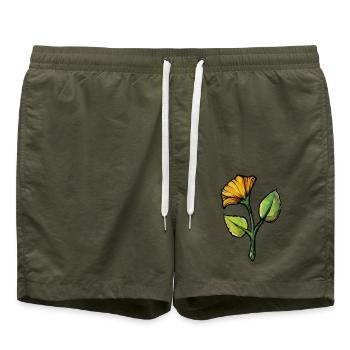 Gelbe Aquarellblume auf Schwarz - Badeshorts - Olive - Vorne - AI Model Male 185 light (185cm)