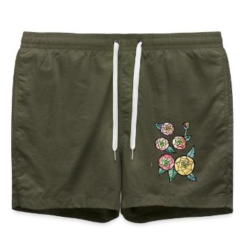 Aquarell-Webblumen - Badeshorts - Olive - Vorne - AI Model Male 185 light (185cm)