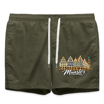 Münster Fassadenpanorama - Badeshorts - Olive - Vorne - AI Model Male 185 light (185cm)