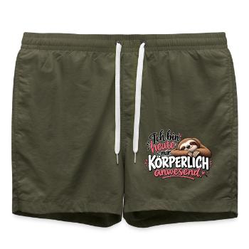 Ich bin heute nur körperlich anwesend - Badeshorts - Olive - Vorne - AI Model Male 185 light (185cm)