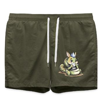 Bunny Punk Schlangen Mutant mit Schädelshirt - Badeshorts - Olive - Vorne - AI Model Male 185 light (185cm)