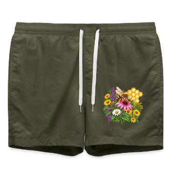 Bienengarten Blütenpracht - Badeshorts - Olive - Vorne - AI Model Male 185 light (185cm)