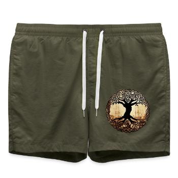 Celtic Irland Wikinger Keltisch Knoten Muster Baum - Badeshorts - Olive - Vorne - AI Model Male 185 light (185cm)