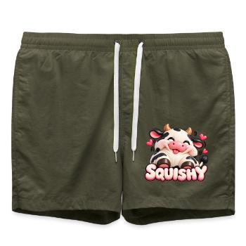 Squishy Kuh mit Herzen-Design - Badeshorts - Olive - Vorne - AI Model Male 185 light (185cm)