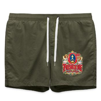 O du fröhliche o du selige Weihnachtslied Engel - Badeshorts - Olive - Vorne - AI Model Male 185 light (185cm)