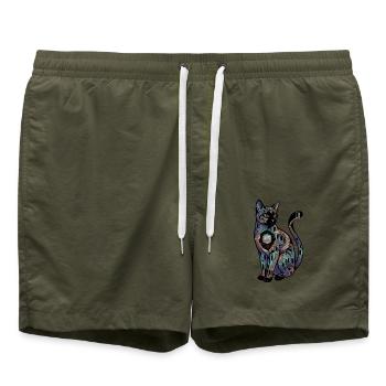 Surreale Katze mit Treppen – Optische Täuschung  - Badeshorts - Olive - Vorne - AI Model Male 185 light (185cm)