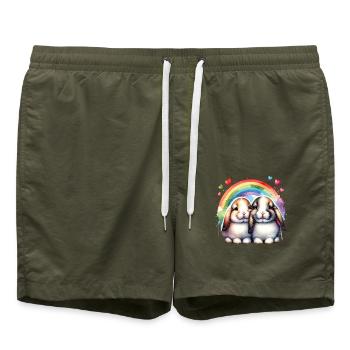 Kaninchen Regenbogenhasen Kuschelduo Hasen - Badeshorts - Olive - Vorne - AI Model Male 185 light (185cm)