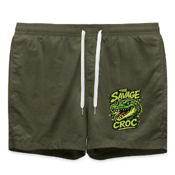 Wildes Krokodil in Grün im Grungelook - Badeshorts - Olive - Vorne - AI Model Male 185 light (185cm)