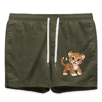 Kawaii Leopard – Süße wilde Katze - Badeshorts - Olive - Vorne - AI Model Male 185 light (185cm)