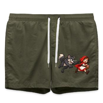 Rotkäppchens wilde Flucht vor dem Wolf - Badeshorts - Olive - Vorne - AI Model Male 185 light (185cm)