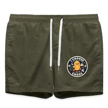 I Choose Chaos Duck Badge - Badeshorts - Olive - Vorne - AI Model Male 185 light (185cm)