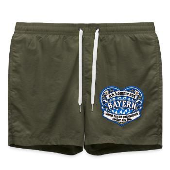 Bayern_Herz_Wappen_2 - Badeshorts - Olive - Vorne - AI Model Male 185 light (185cm)