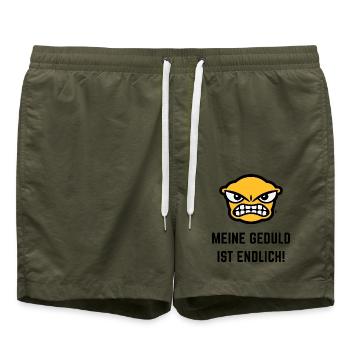 Meine Geduld Ist Endlich! (Emoticon / POS 3C Gold) - Badeshorts - Olive - Vorne - AI Model Male 185 light (185cm)