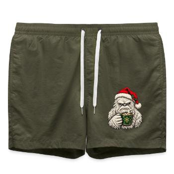 Gemütlicher Winter-Yeti mit Kakao - Badeshorts - Olive - Vorne - AI Model Male 185 light (185cm)
