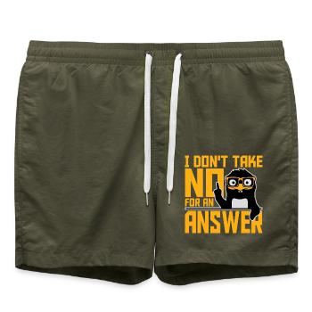 I don't take No for an answer Kluger Pinguin Nerd - Badeshorts - Olive - Vorne - AI Model Male 185 light (185cm)