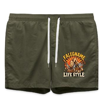 Tischler-Lebensstil - Badeshorts - Olive - Vorne - AI Model Male 185 light (185cm)