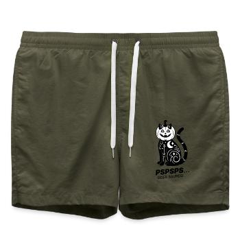 Pspsps oder Saures – Schwarze Katze Halloween - Badeshorts - Olive - Vorne - AI Model Male 185 light (185cm)