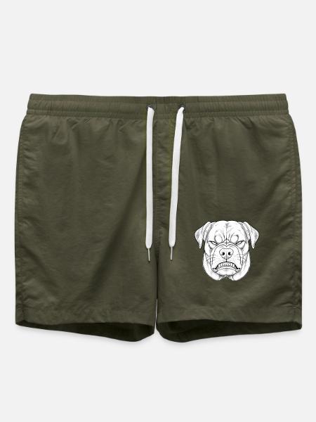 Beißender Hund Kopfzeichnung - Badeshorts - Olive
