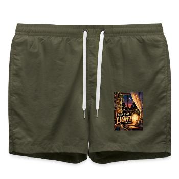 Etwas Licht bewahren – Gemütliche Nachtfensterkunst - Badeshorts - Olive - Vorne - AI Model Male 185 light (185cm)
