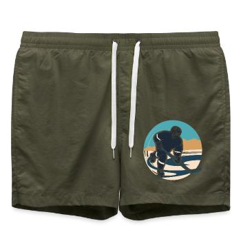 Eishockeyspieler Grafik - Badeshorts - Olive - Vorne - AI Model Male 185 light (185cm)