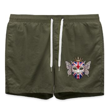 Britische königliche Maske mit Schmetterlingen - Badeshorts - Olive - Vorne - AI Model Male 185 light (185cm)