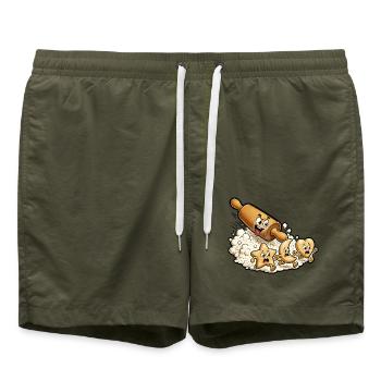 Nudelholz Plätzchen Teig Backen Comic T-Shirt - Badeshorts - Olive - Vorne - AI Model Male 185 light (185cm)