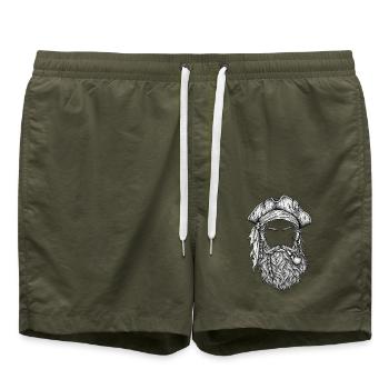 Piratengesicht mit Bart und Pipe - Badeshorts - Olive - Vorne - AI Model Male 185 light (185cm)