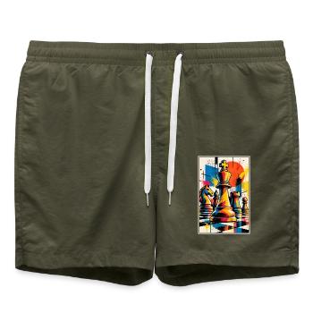 Pop Art schachmotiv - Geschnk für Schachspieler - Badeshorts - Olive - Vorne - AI Model Male 185 light (185cm)