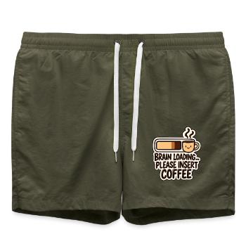 Brain Loading – Lustiger Kaffee Spruch Coffee - Badeshorts - Olive - Vorne - AI Model Male 185 light (185cm)