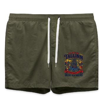 Tallinn Harju County Baltic Sea Sailors - Badeshorts - Olive - Vorne - AI Model Male 185 light (185cm)