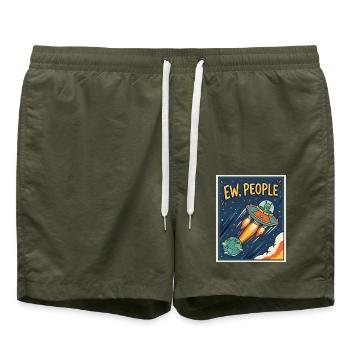EW, Leute UFO-Cartoon - Badeshorts - Olive - Vorne - AI Model Male 185 light (185cm)