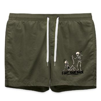 Skelettduelle und Lachen - Badeshorts - Olive - Vorne - AI Model Male 185 light (185cm)