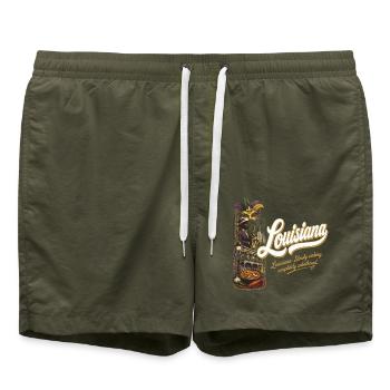 Louisiana Retro Vintage Pelican State Design - Badeshorts - Olive - Vorne - AI Model Male 185 light (185cm)