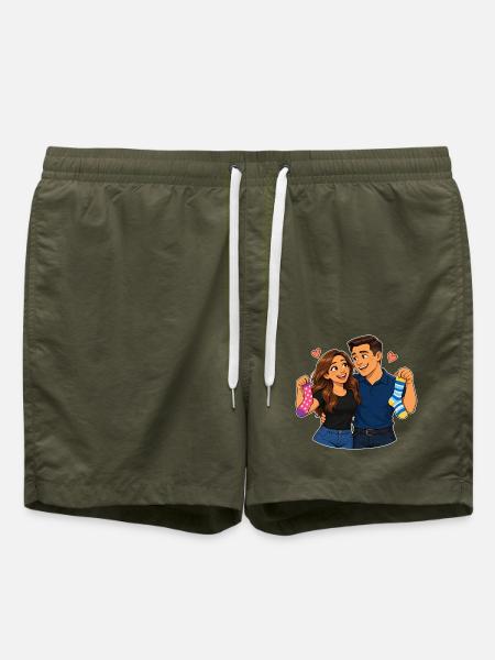Paar in bunten Socken - Badeshorts - Olive
