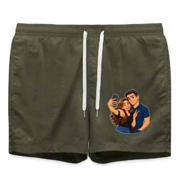 Paar-Selfie-Cartoon - Badeshorts - Olive - Vorne - AI Model Male 185 light (185cm)