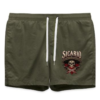 Sicario Totenkopf mit Sombrero - Badeshorts - Olive - Vorne - AI Model Male 185 light (185cm)