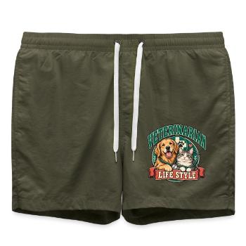 Tierarzt-Lebensstil-Hund-Katzen-Duo - Badeshorts - Olive - Vorne - AI Model Male 185 light (185cm)