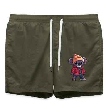Koala mit Winterjacke und Mütze - Badeshorts - Olive - Vorne - AI Model Male 185 light (185cm)