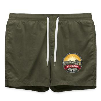Madrid, Spanien Reiseabzeichen Königspalast-Souvenir - Badeshorts - Olive - Vorne - AI Model Male 185 light (185cm)