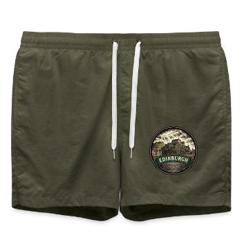 Edinburgh Scotland Travel Badge Castle Souvenir - Badeshorts - Olive - Vorne - AI Model Male 185 light (185cm)