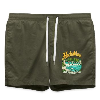 Hochablass statt Hochdeutsch - Badeshorts - Olive - Vorne - AI Model Male 185 light (185cm)