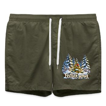 Festlich genug im Winterwald - Badeshorts - Olive - Vorne - AI Model Male 185 light (185cm)