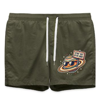 Stay Out of My Orbit - Frecher Spruch - Badeshorts - Olive - Vorne - AI Model Male 185 light (185cm)