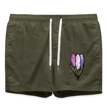 Pastell-Baumwollblumen-Trio - Badeshorts - Olive - Vorne - AI Model Male 185 light (185cm)