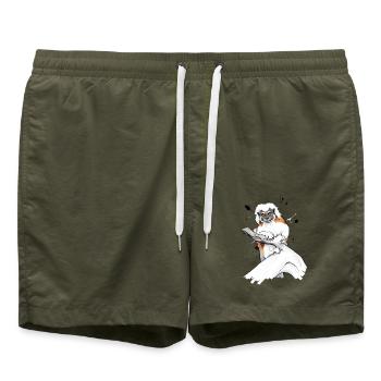 Lemur auf Ast  - Badeshorts - Olive - Vorne - AI Model Male 185 light (185cm)
